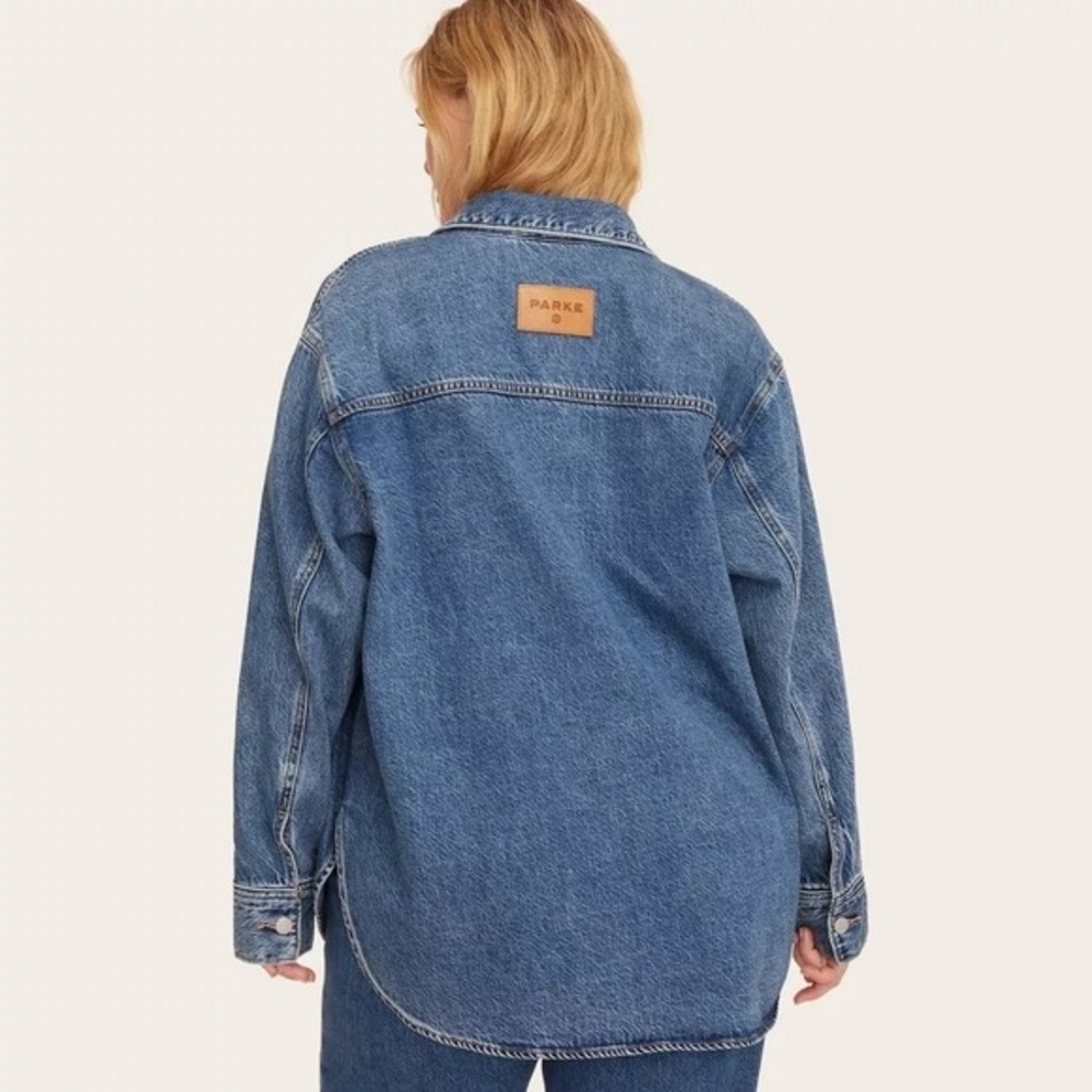 Parke x Target Women's M Medium LS Denim Shacket Med Wash Shirt Jean Jacket - Picture 2 of 11